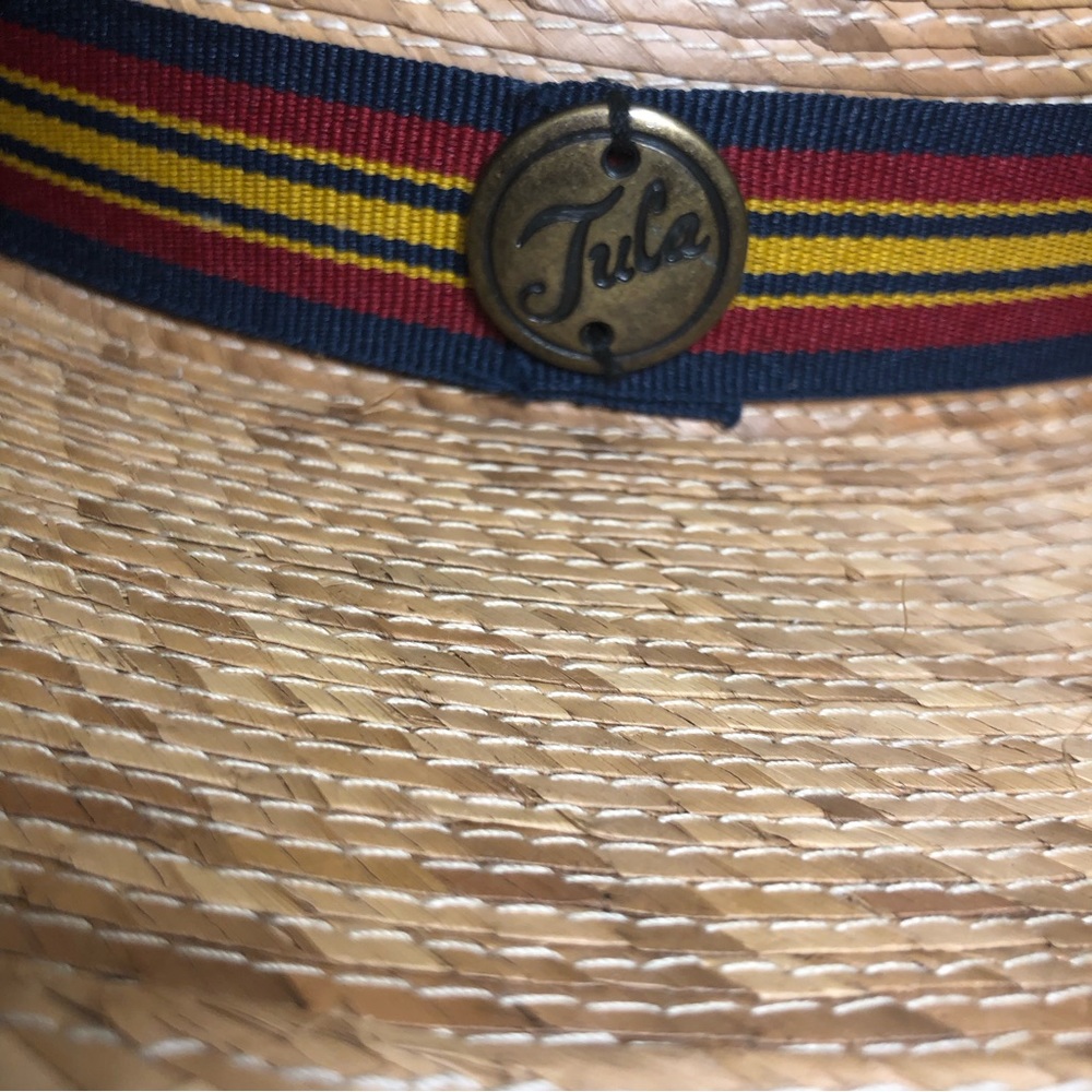 Tula of Austin, TX Straw Fedora w Striped Ribbon Band w Tula Medallion - Picture 12 of 12